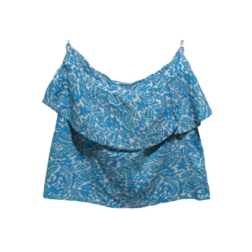 Lilly Pulitzer Wiley Ruffle Tube Top Shell Me Something Good Blue Beachy M